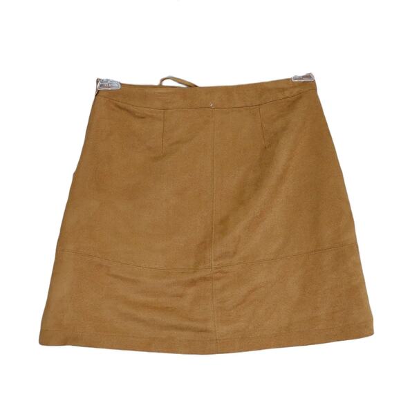 Lauren Conrad Sz 2 Lace-Up Tie Front Tan Faux Suede Mini Skirt Pockets Peasant - Picture 2 of 8